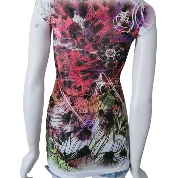 Embellished Rhinestone T-Shirt Graphic Crew-Neck Stretch Short Sleeve - Picture 4 of 8